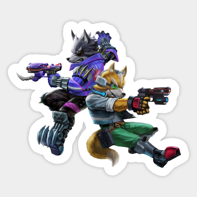 Fox and Wolf Sticker by urufangu